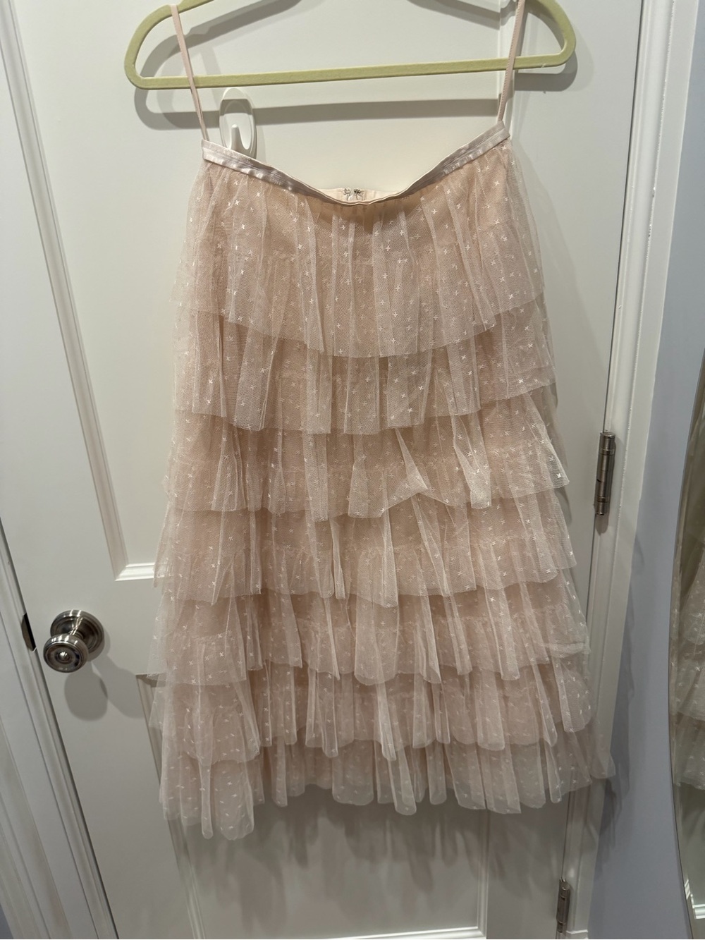 Tiered Tulle Midi Skirt in Blush Pink